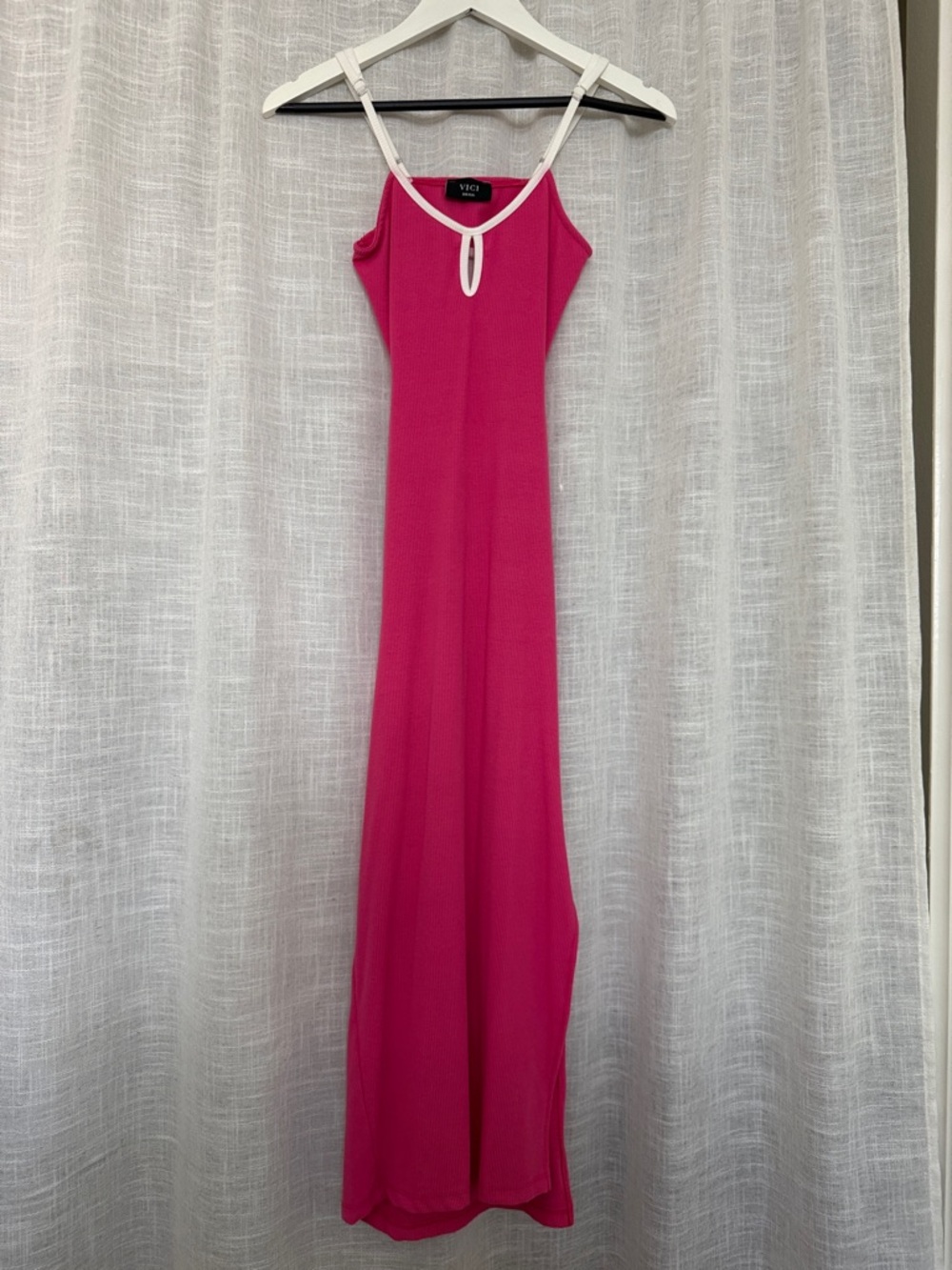 Vici Hot Pink Maxi Dress with White Trim & Cut Out Back